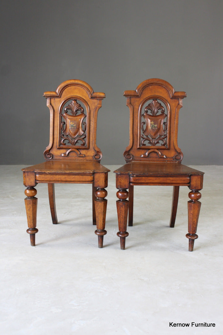 Pair Victorian Oak Hall Chairs - Kernow Furniture