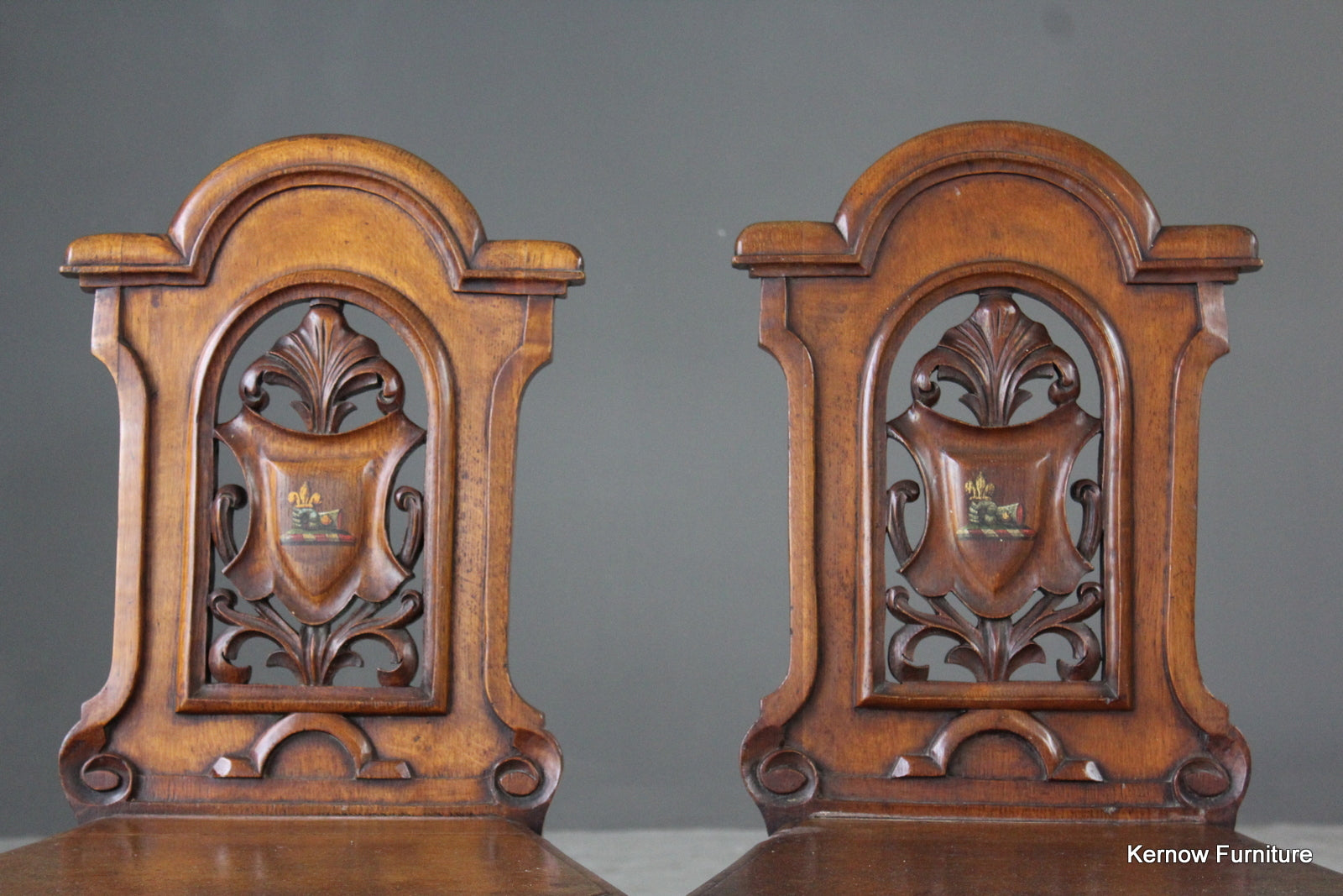 Pair Victorian Oak Hall Chairs - Kernow Furniture