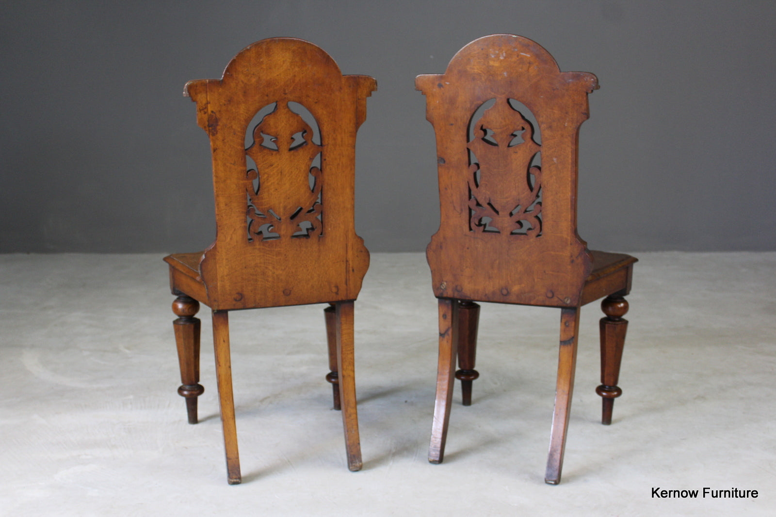 Pair Victorian Oak Hall Chairs - Kernow Furniture