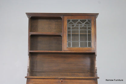 Arts & Crafts Oak Bureau Bookcase - Kernow Furniture