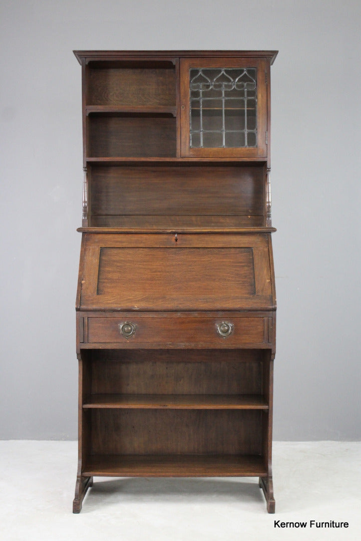 Arts & Crafts Oak Bureau Bookcase - Kernow Furniture