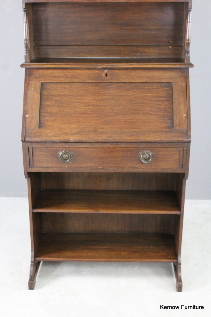 Arts & Crafts Oak Bureau Bookcase - Kernow Furniture