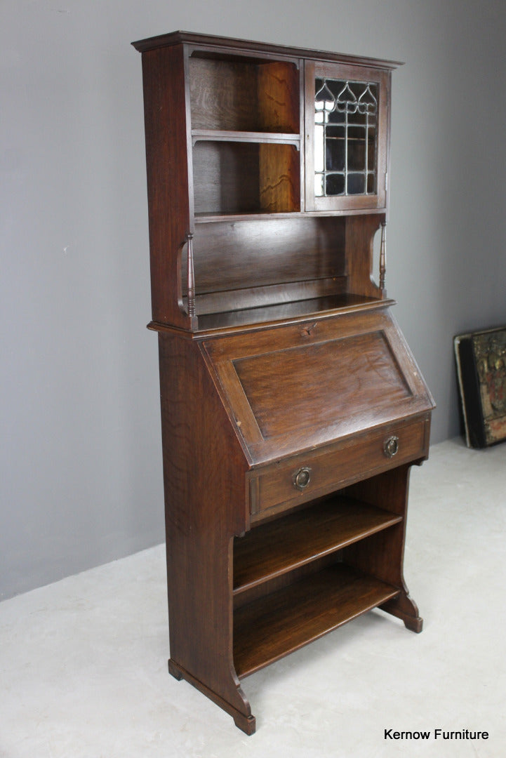 Arts & Crafts Oak Bureau Bookcase - Kernow Furniture