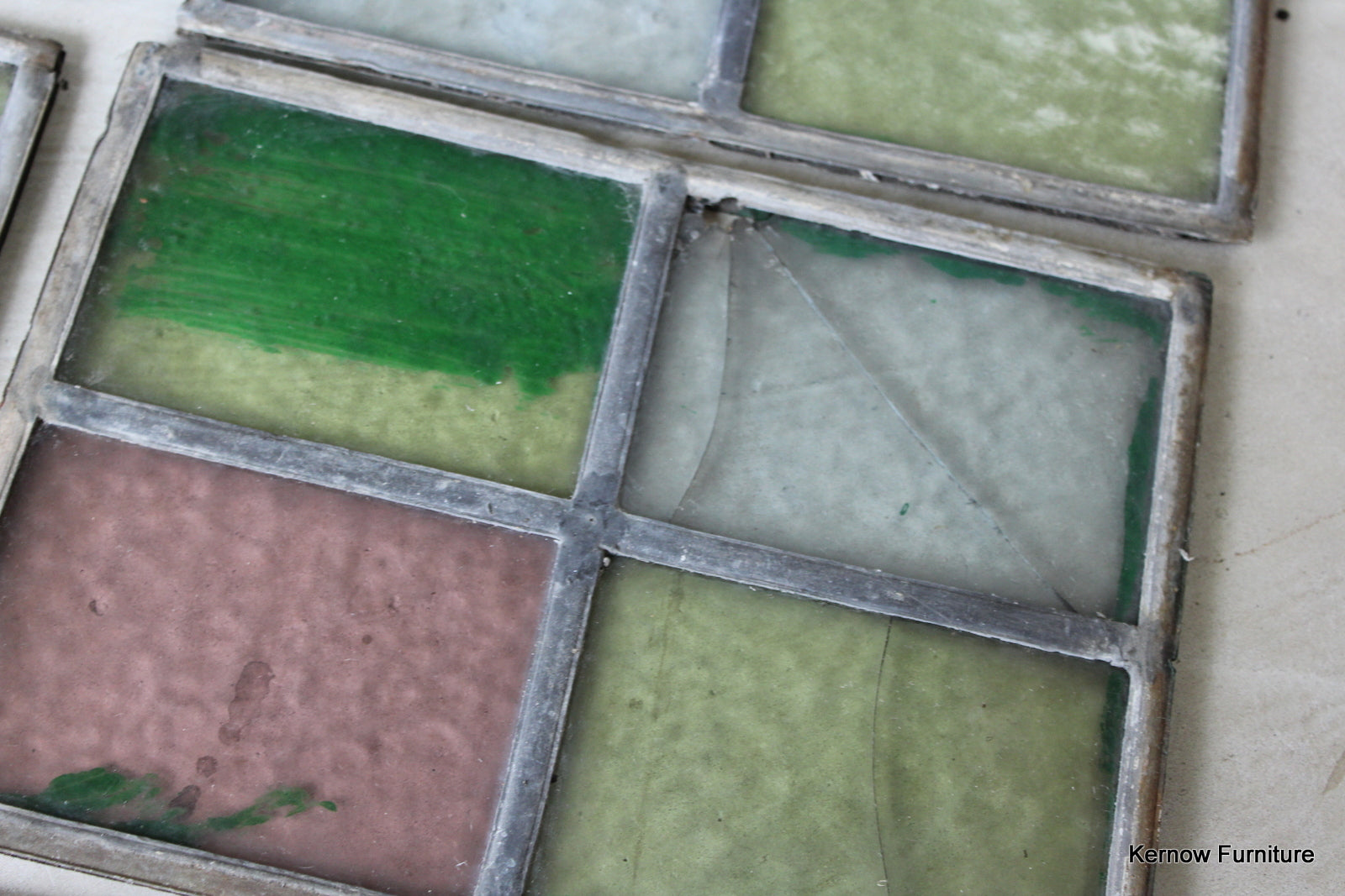 8 Small Reclaimed Leaded Panes of Coloured Glass - Kernow Furniture