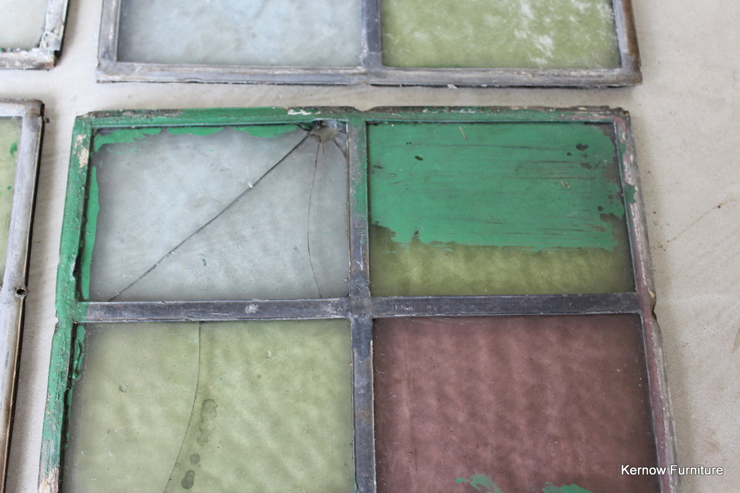 8 Small Reclaimed Leaded Panes of Coloured Glass - Kernow Furniture