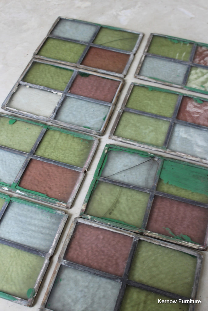 8 Small Reclaimed Leaded Panes of Coloured Glass - Kernow Furniture