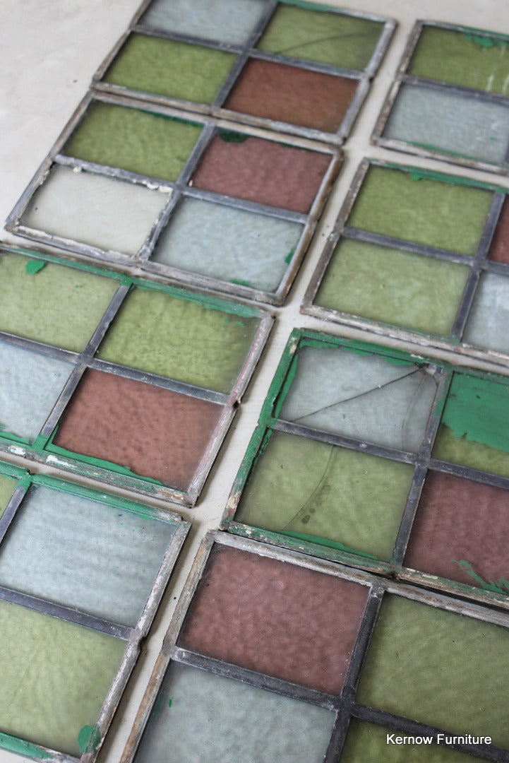 8 Small Reclaimed Leaded Panes of Coloured Glass - Kernow Furniture