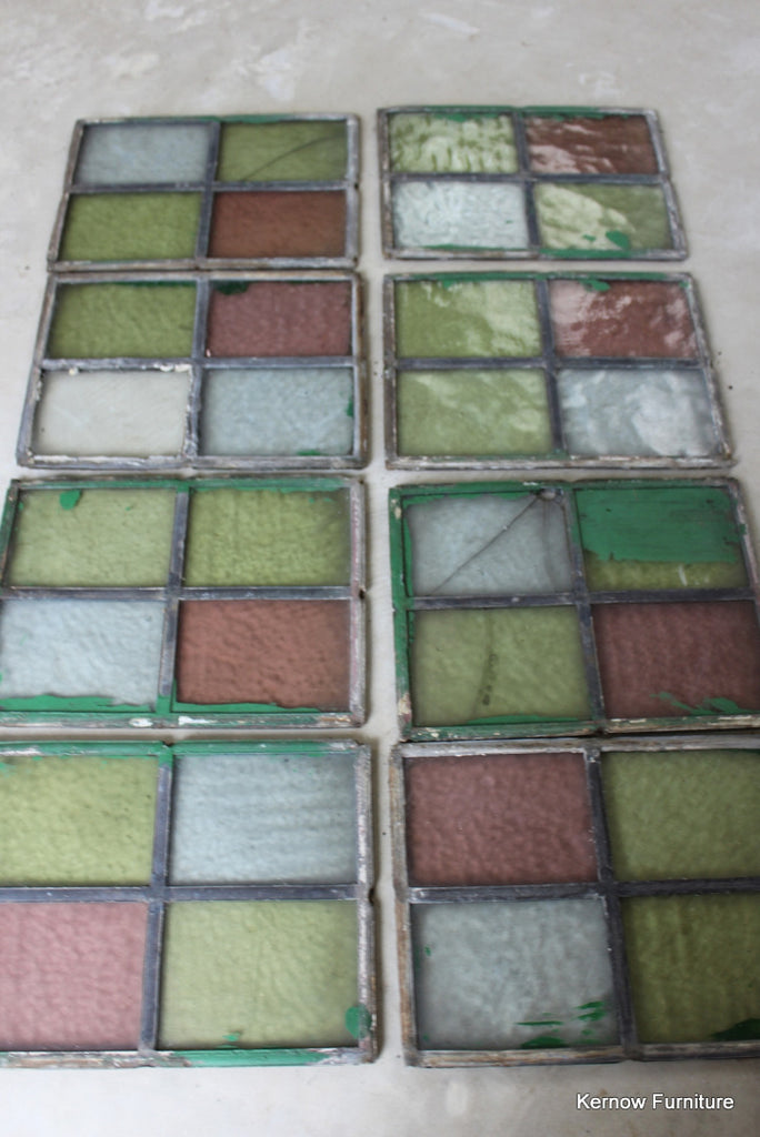 8 Small Reclaimed Leaded Panes of Coloured Glass - Kernow Furniture