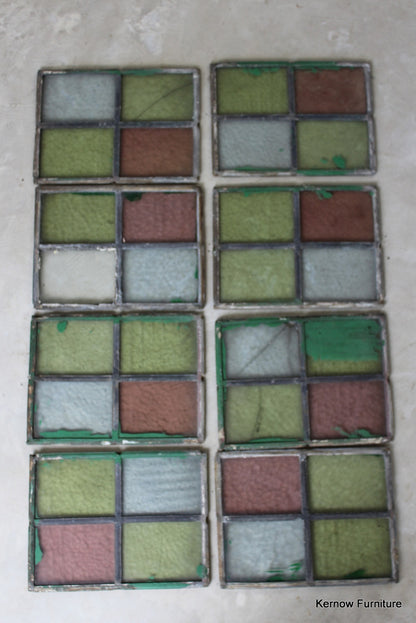 8 Small Reclaimed Leaded Panes of Coloured Glass - Kernow Furniture