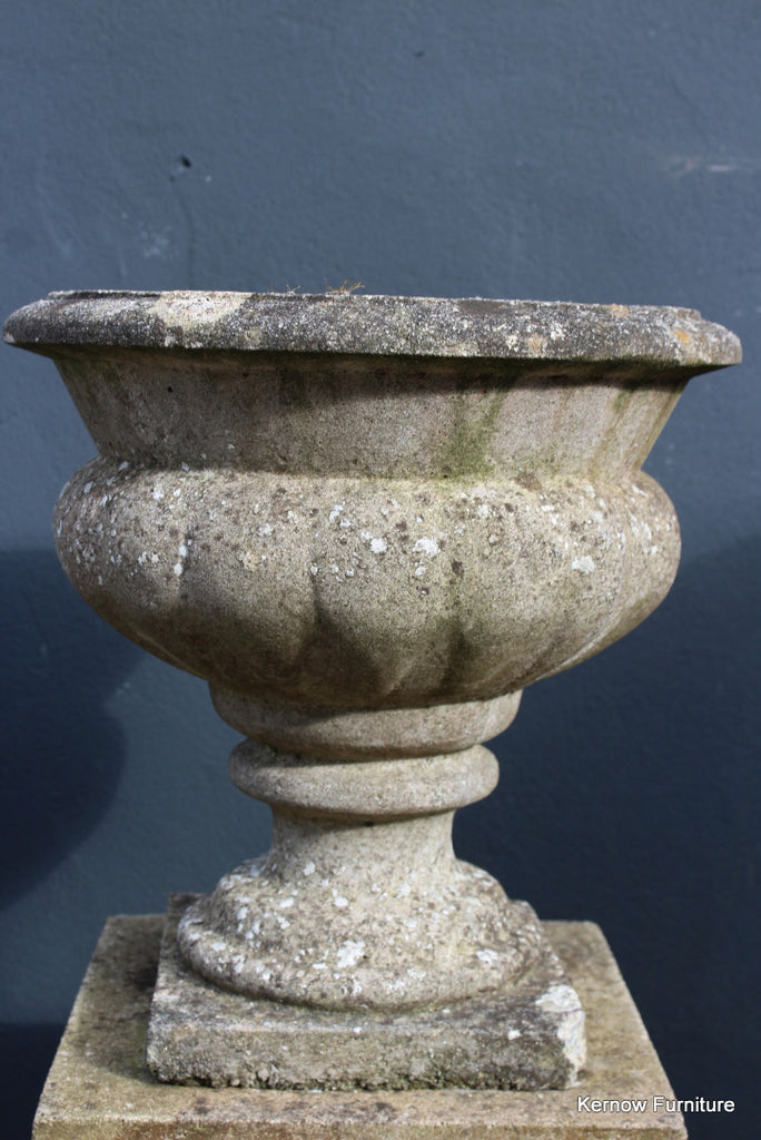 Weathered Cast Composite Stone Urn & Plinth - Kernow Furniture