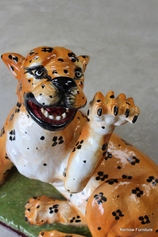 Large Majolica Leopard Cub - Kernow Furniture