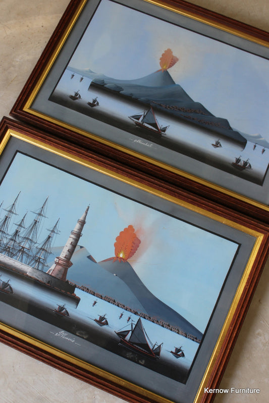 Framed Eruption of Vesuvius & Stromboli - Kernow Furniture