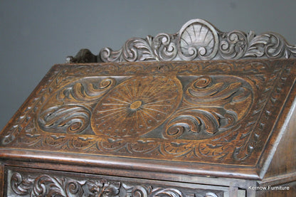 Carved Oak Green Man Writing Bureau - Kernow Furniture