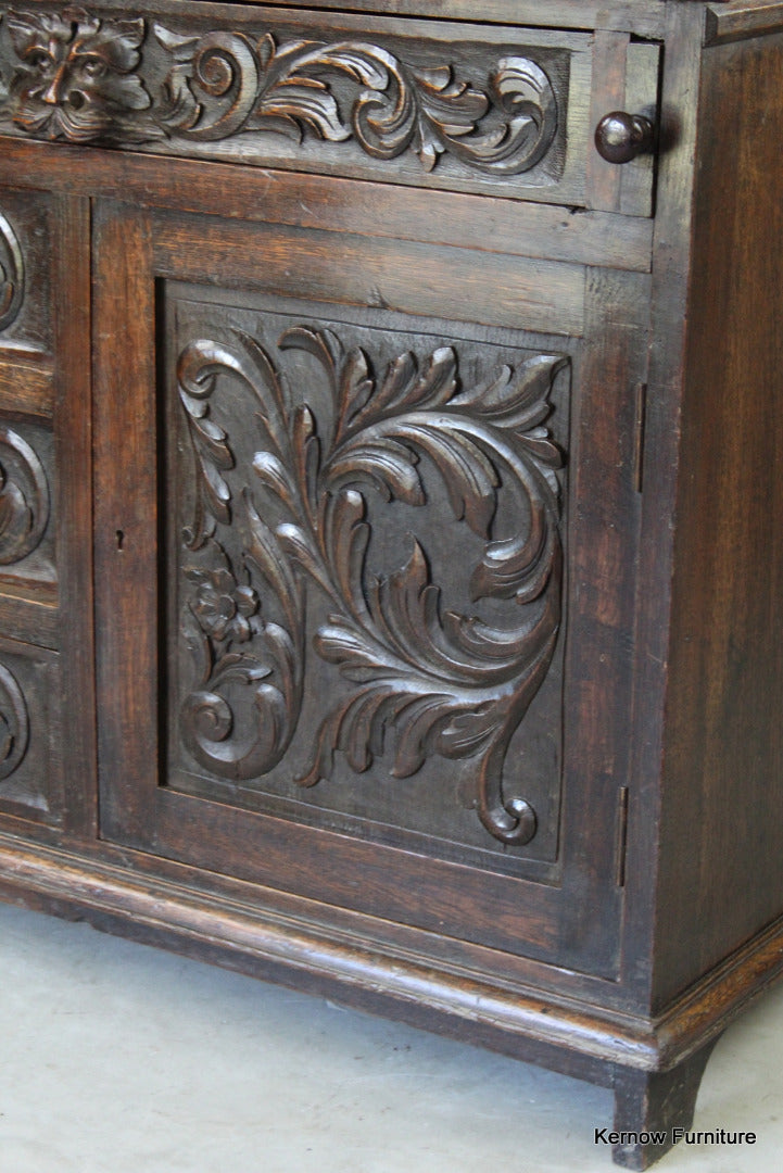 Carved Oak Green Man Writing Bureau - Kernow Furniture