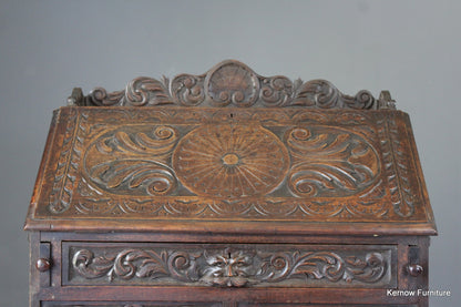 Carved Oak Green Man Writing Bureau - Kernow Furniture