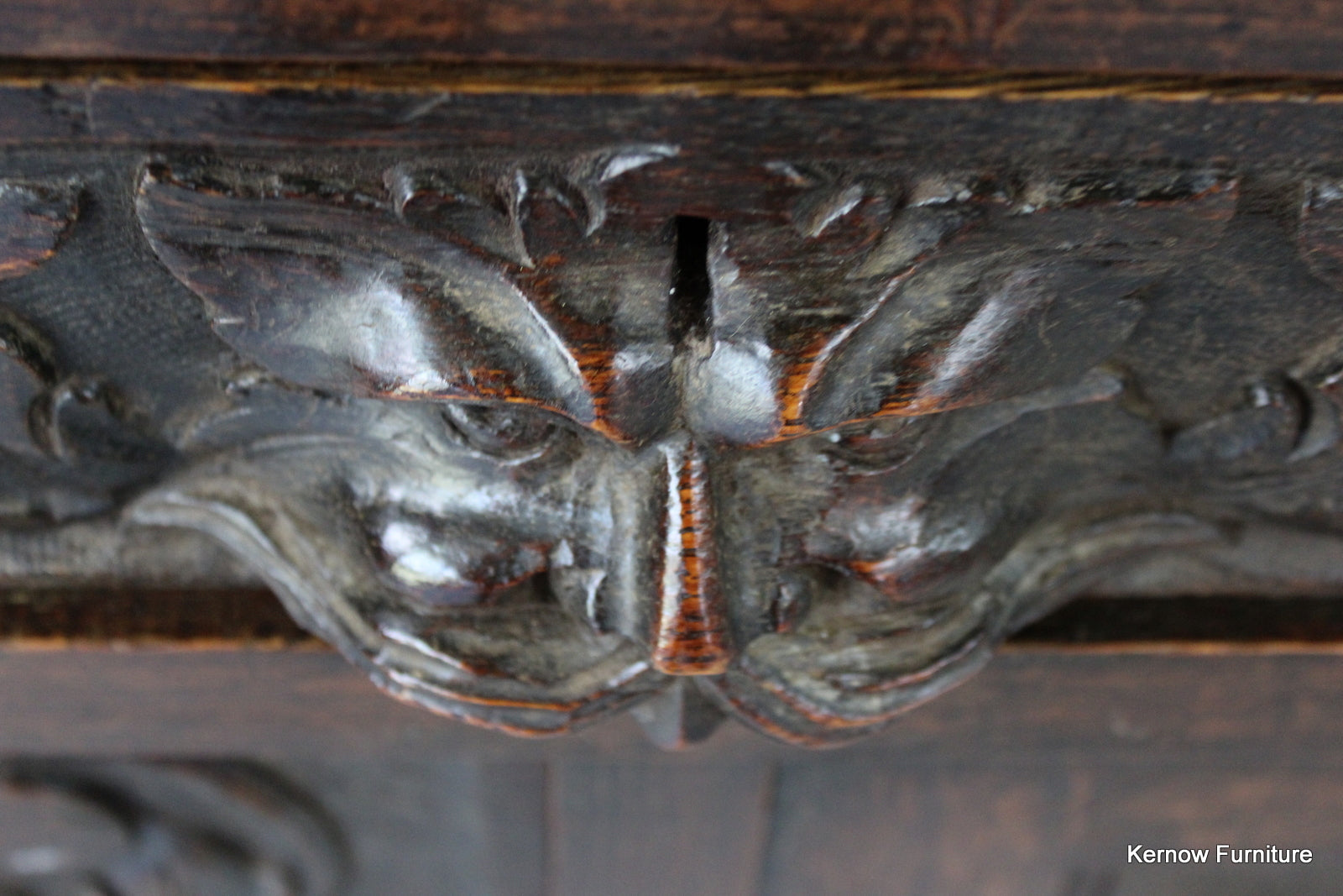 Carved Oak Green Man Writing Bureau - Kernow Furniture