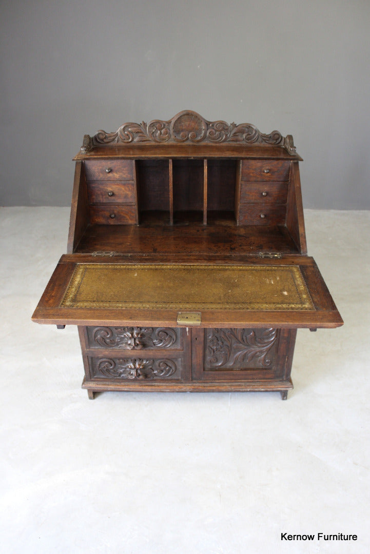 Carved Oak Green Man Writing Bureau - Kernow Furniture