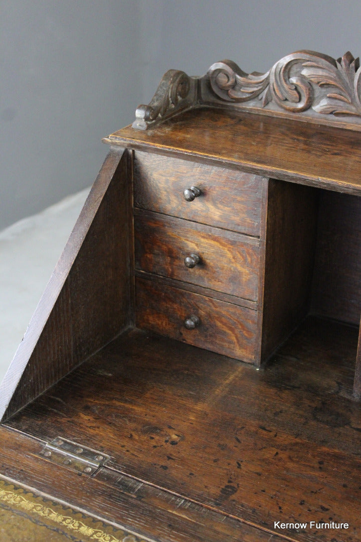 Carved Oak Green Man Writing Bureau - Kernow Furniture