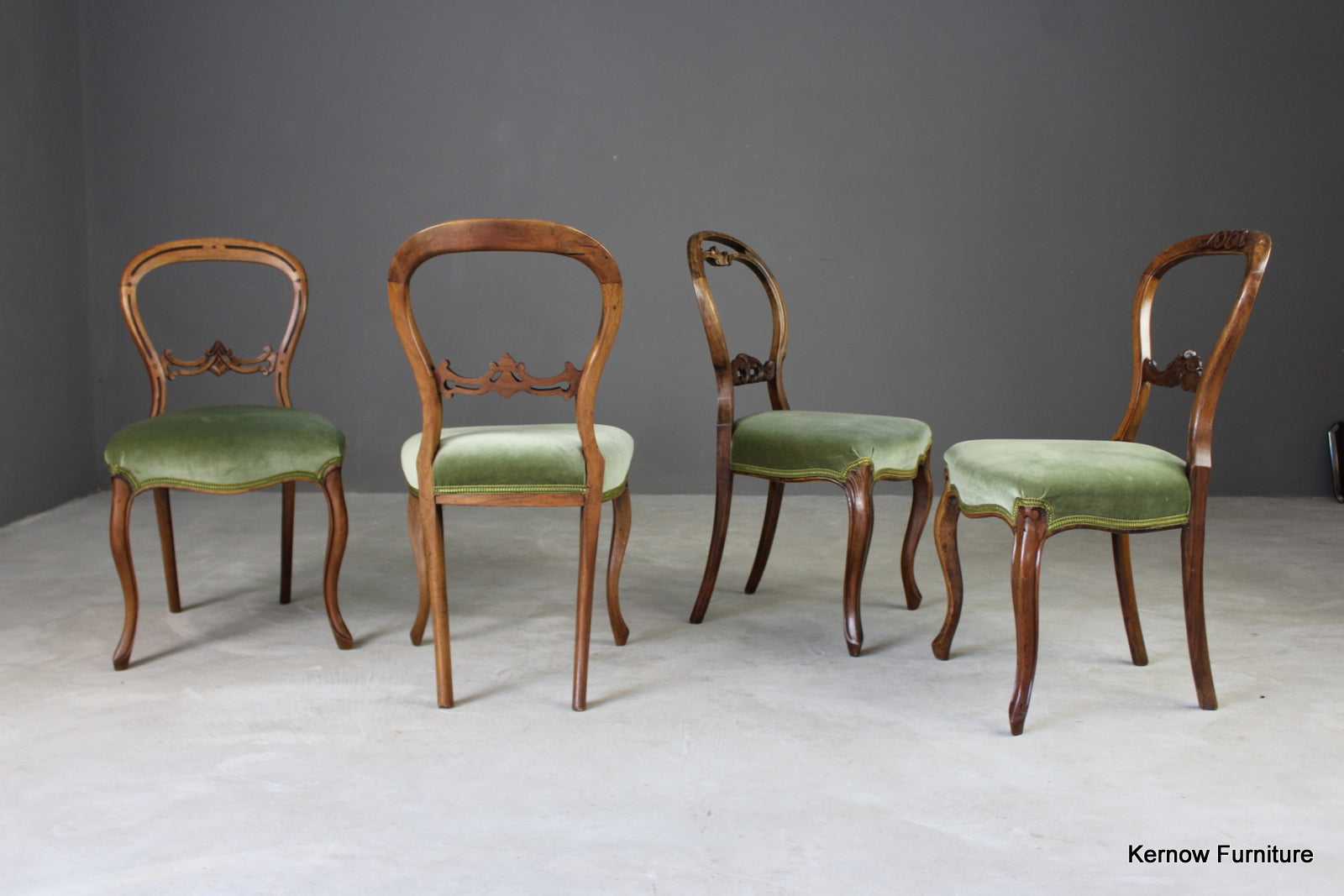 4 Antique Balloon Back Dining Chairs - Kernow Furniture