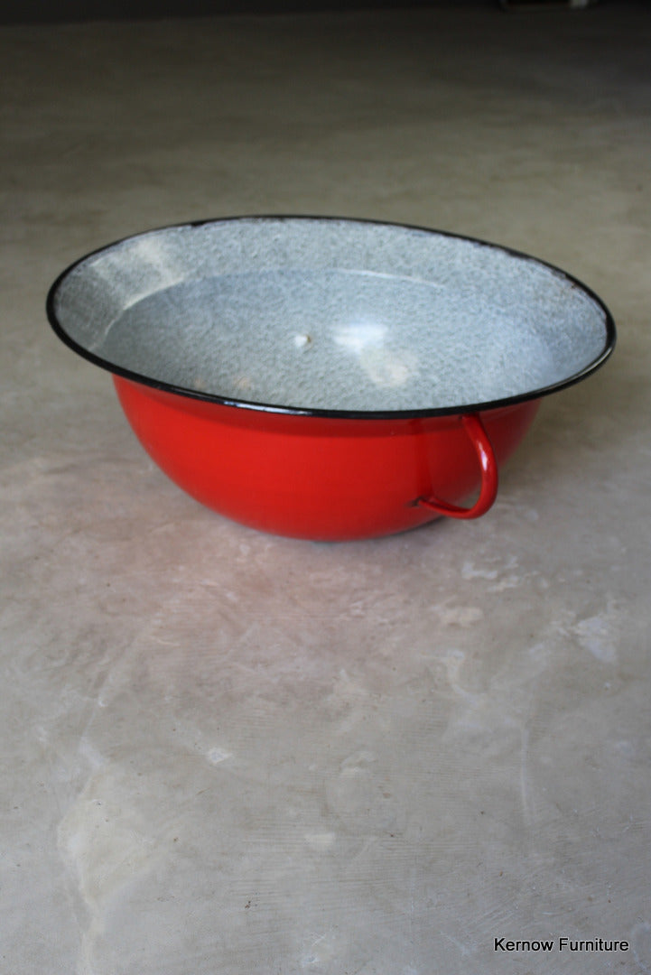 Large Red & Grey Enamel Pan - Kernow Furniture