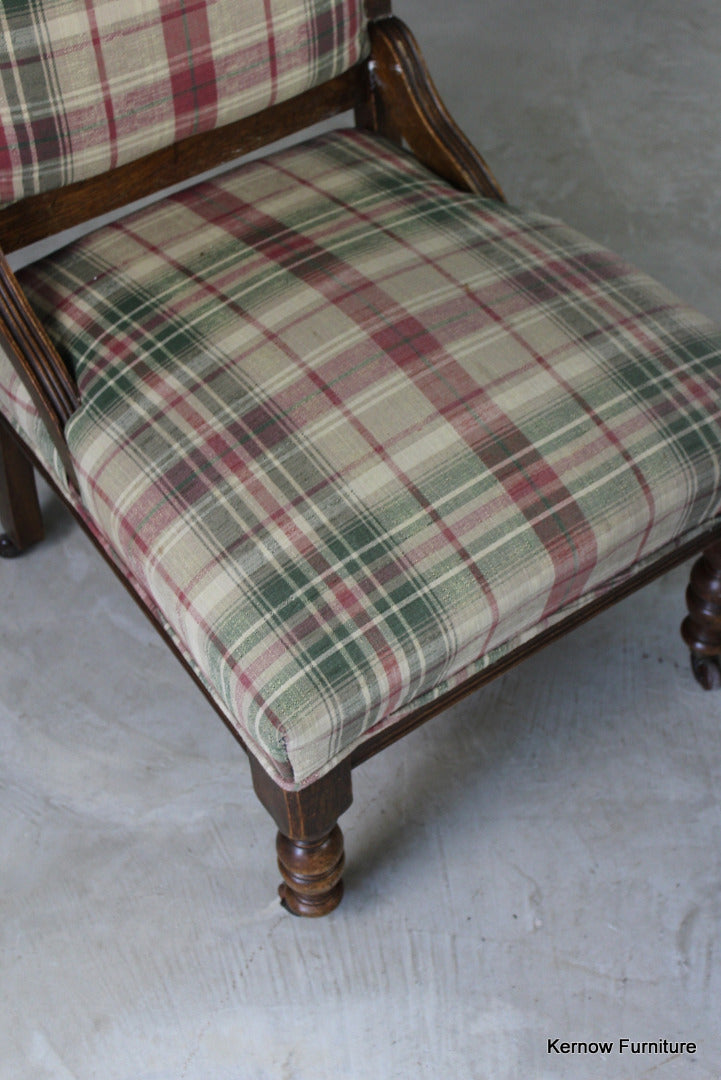 Pair Early 20th Century Upholstered Oak Armchairs - Kernow Furniture