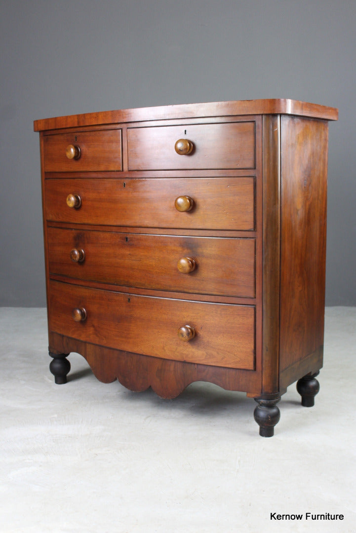 Antique Bow Front Chest of Drawers - Kernow Furniture