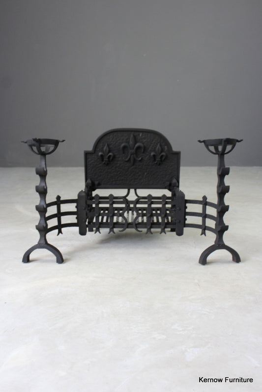 Large Cast Iron Fire Basket & Mulling Fire Dogs - Kernow Furniture
