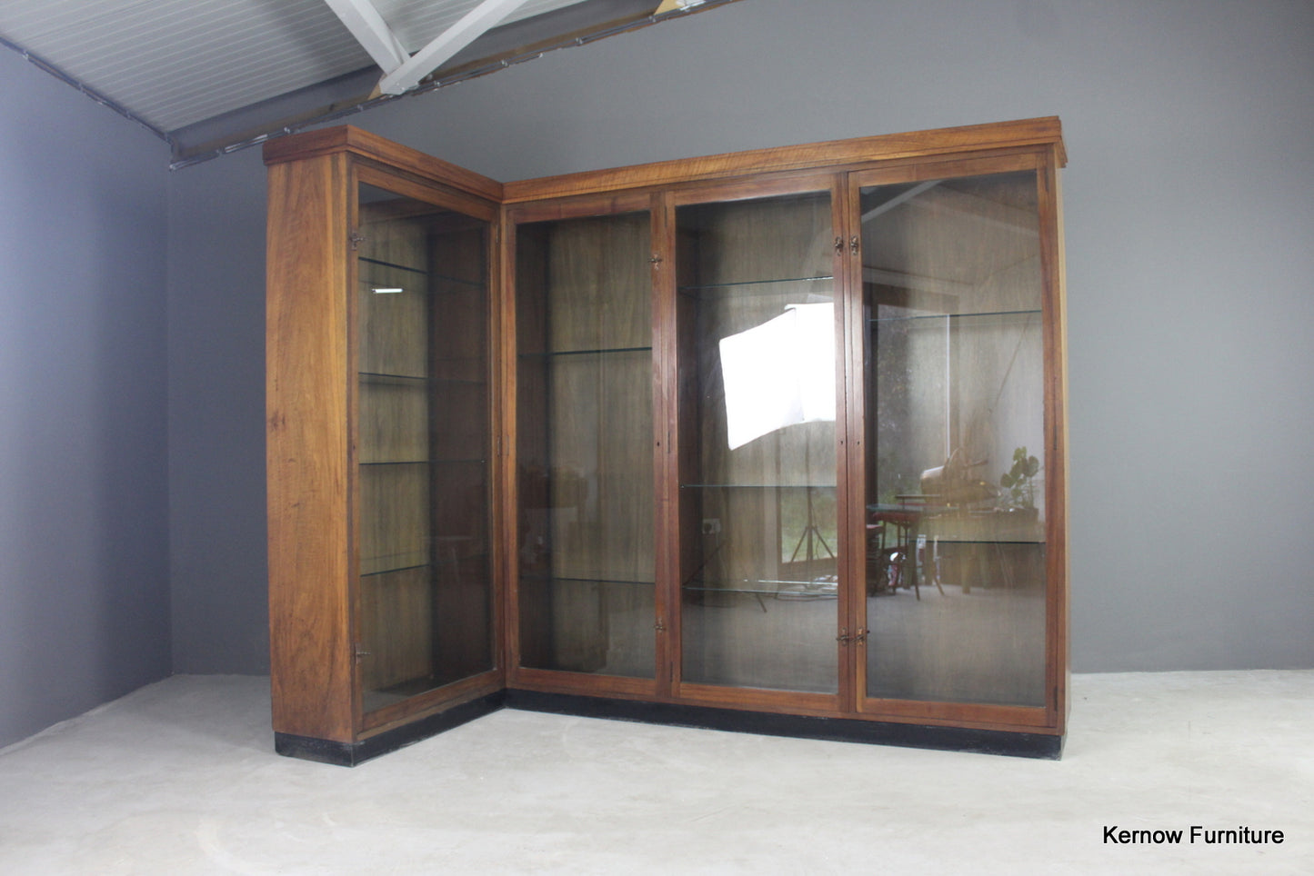 Large Walnut Glazed Display Cabinet - Kernow Furniture