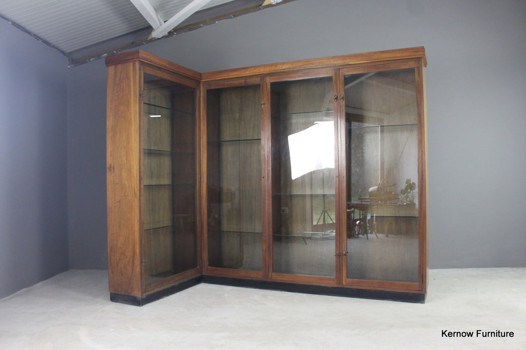 Large Walnut Glazed Display Cabinet - Kernow Furniture