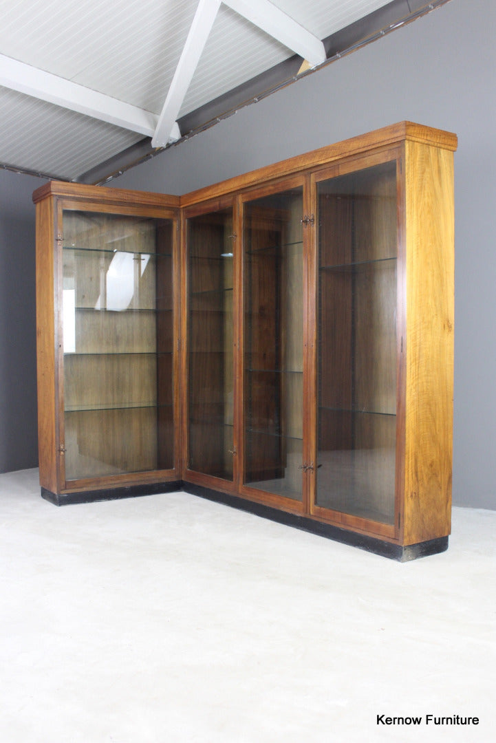 Large Walnut Glazed Display Cabinet - Kernow Furniture