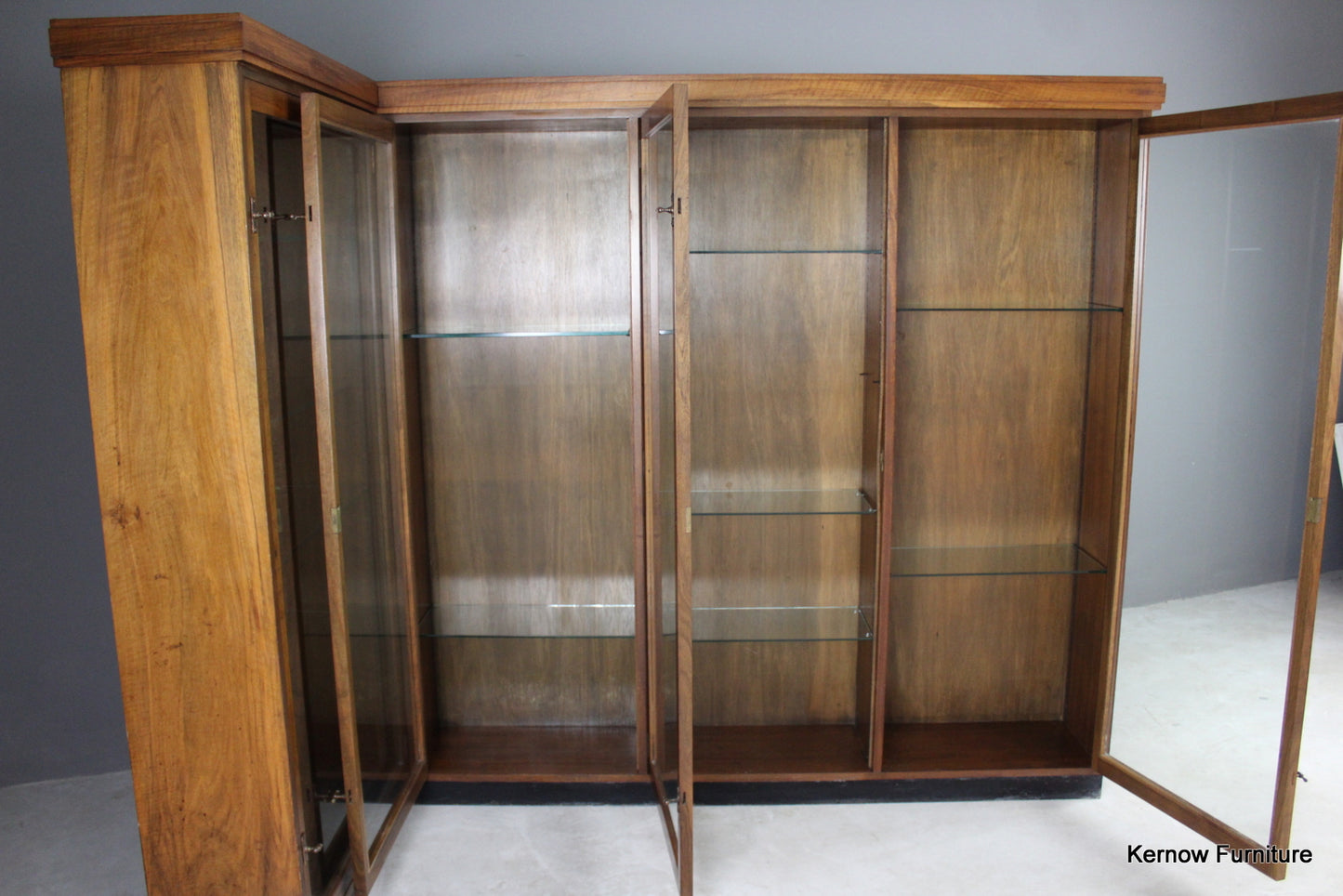 Large Walnut Glazed Display Cabinet - Kernow Furniture