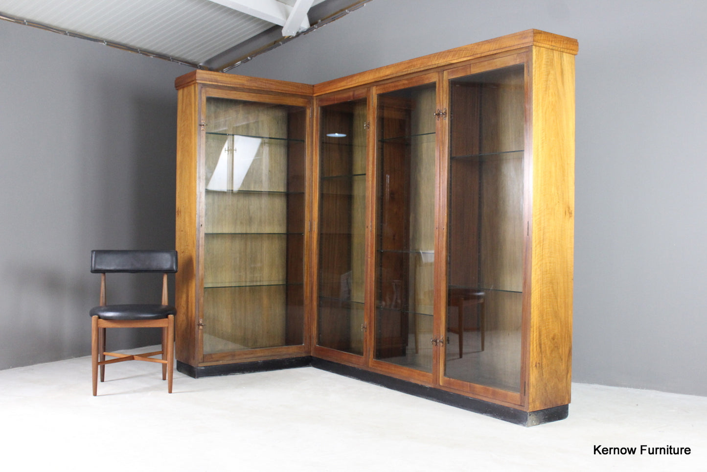 Large Walnut Glazed Display Cabinet - Kernow Furniture