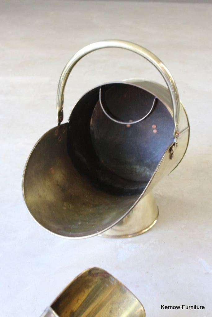 Victorian Brass Coal Scuttle & Shovel - Kernow Furniture