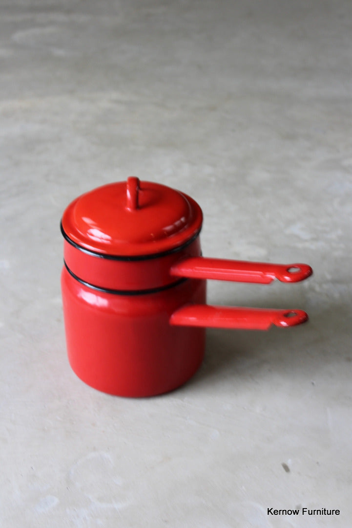 Red Enamel Bain Marie Saucepan - Kernow Furniture