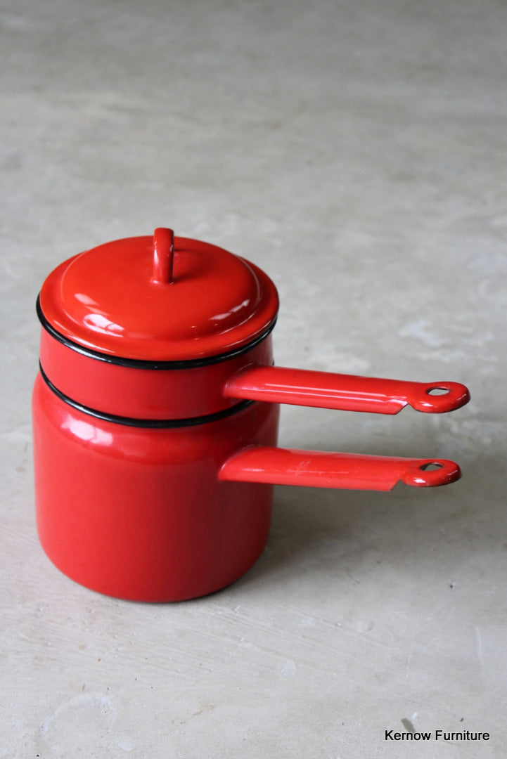 Red Enamel Bain Marie Saucepan - Kernow Furniture