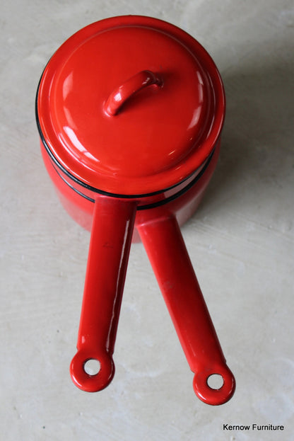 Red Enamel Bain Marie Saucepan - Kernow Furniture