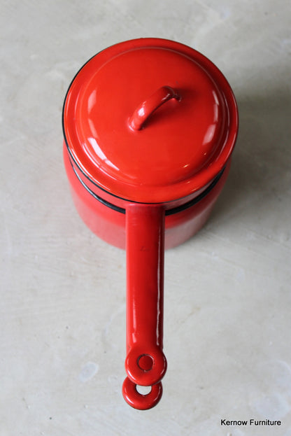 Red Enamel Bain Marie Saucepan - Kernow Furniture