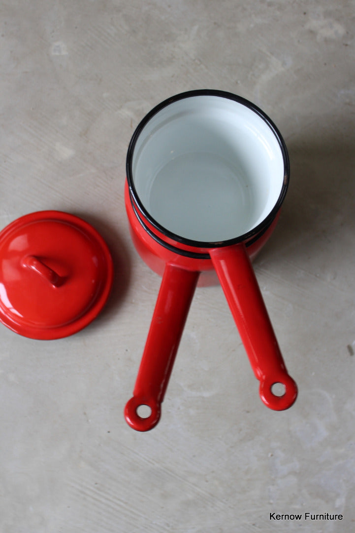 Red Enamel Bain Marie Saucepan - Kernow Furniture