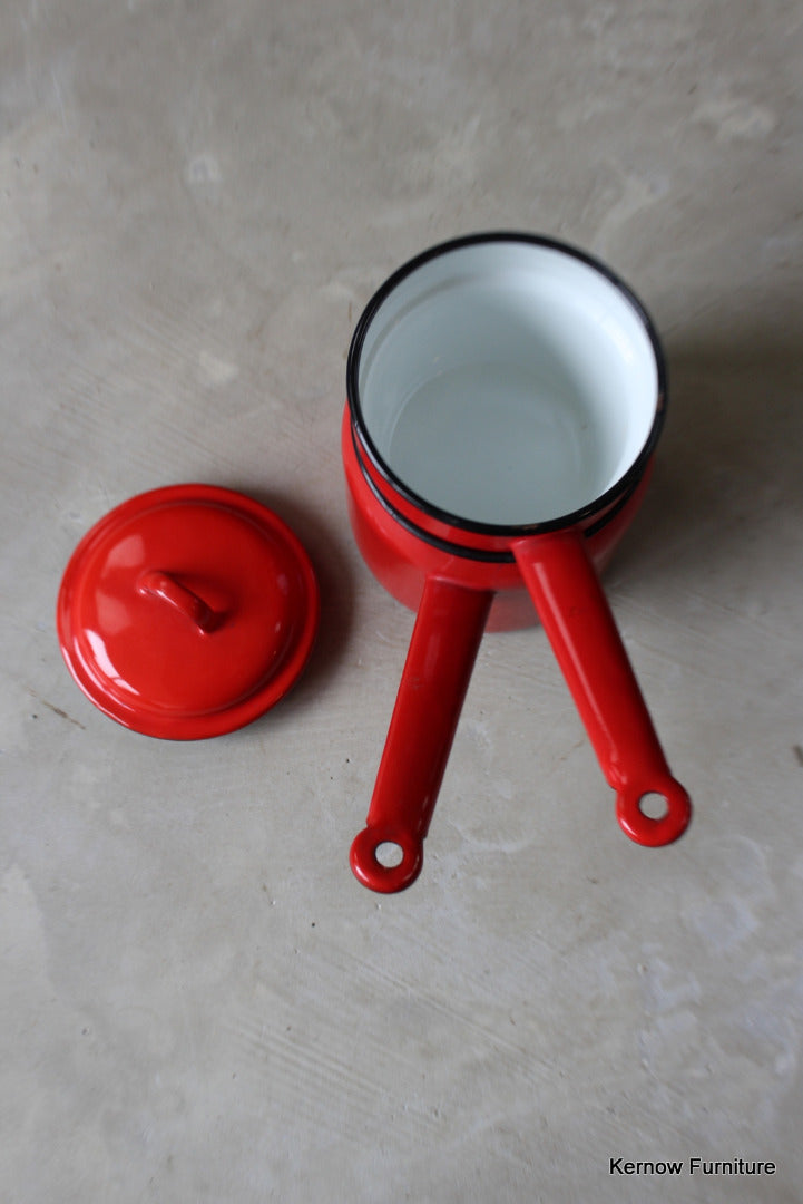 Red Enamel Bain Marie Saucepan - Kernow Furniture