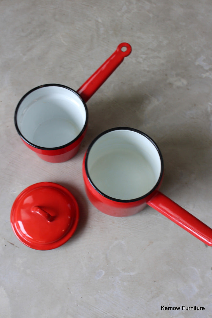 Red Enamel Bain Marie Saucepan - Kernow Furniture