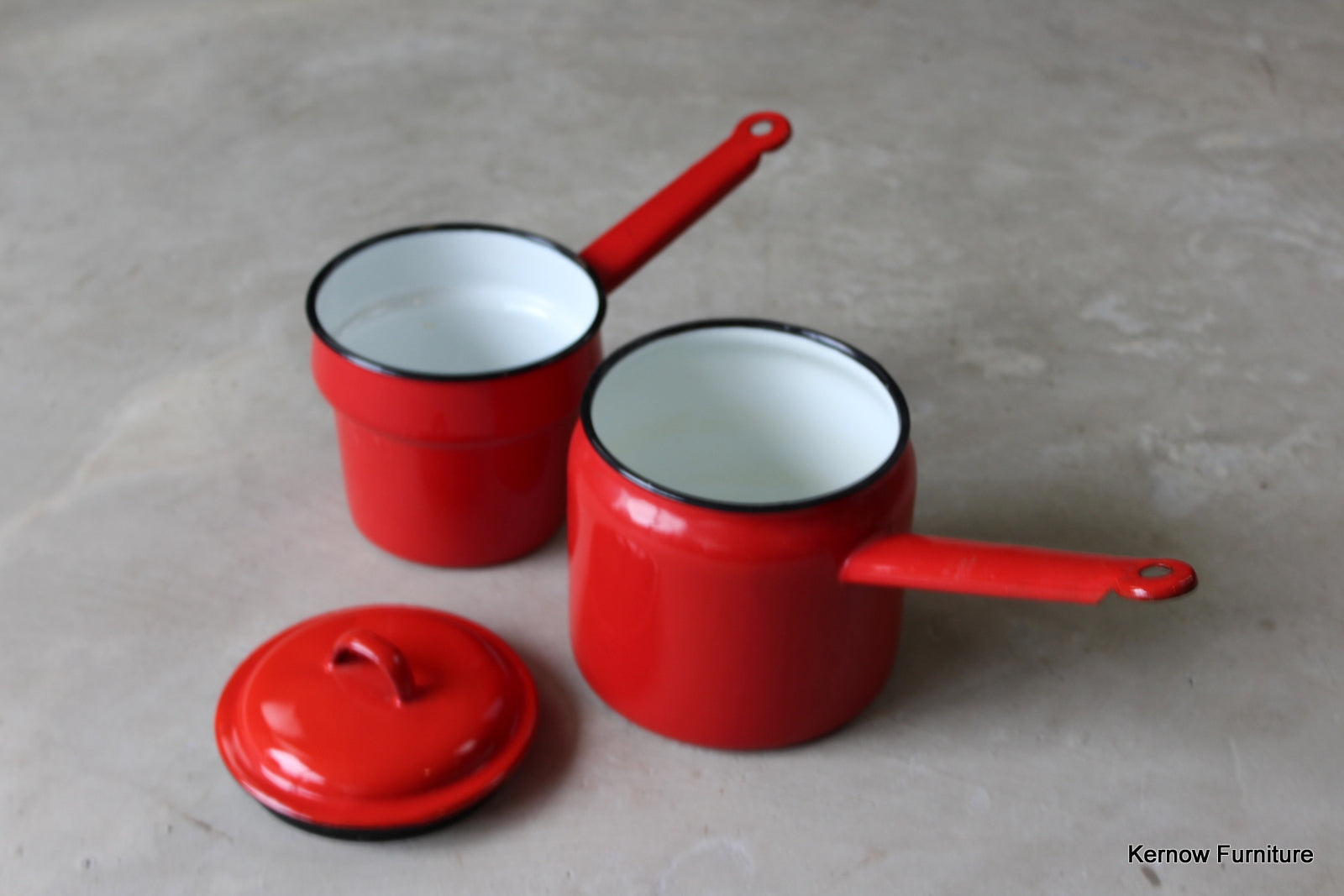 Red Enamel Bain Marie Saucepan - Kernow Furniture