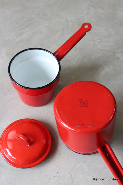 Red Enamel Bain Marie Saucepan - Kernow Furniture