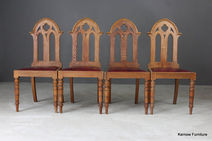 4 Oak Gothic Revival Dining Chairs - Kernow Furniture