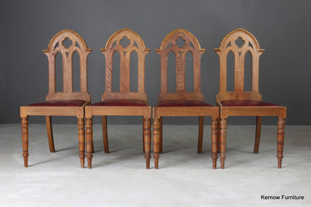 4 Oak Gothic Revival Dining Chairs - Kernow Furniture