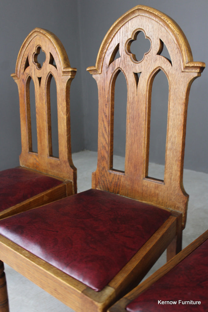 4 Oak Gothic Revival Dining Chairs - Kernow Furniture