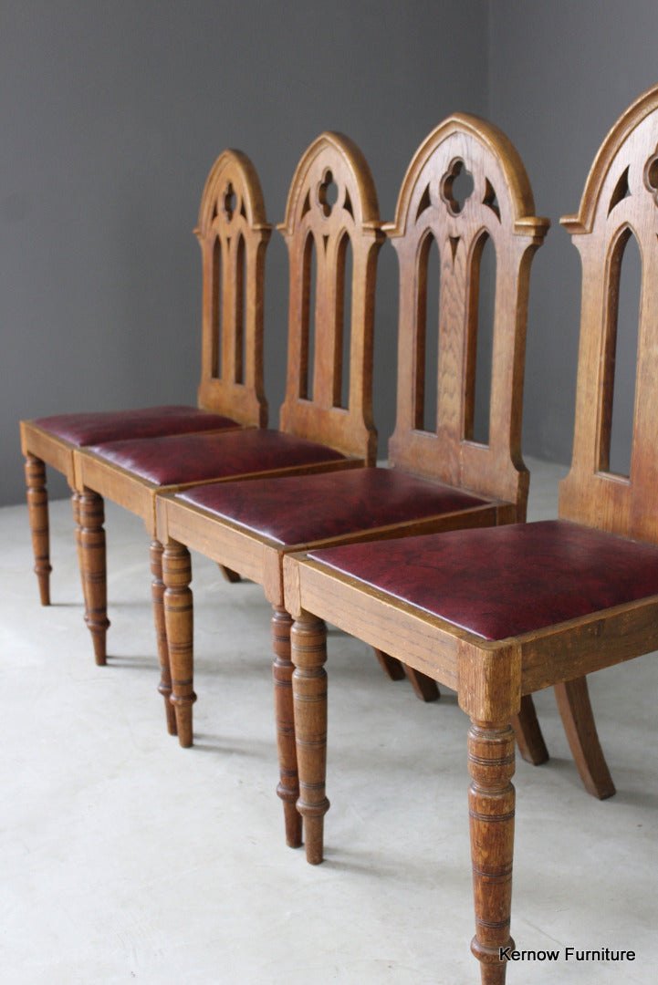 4 Oak Gothic Revival Dining Chairs - Kernow Furniture