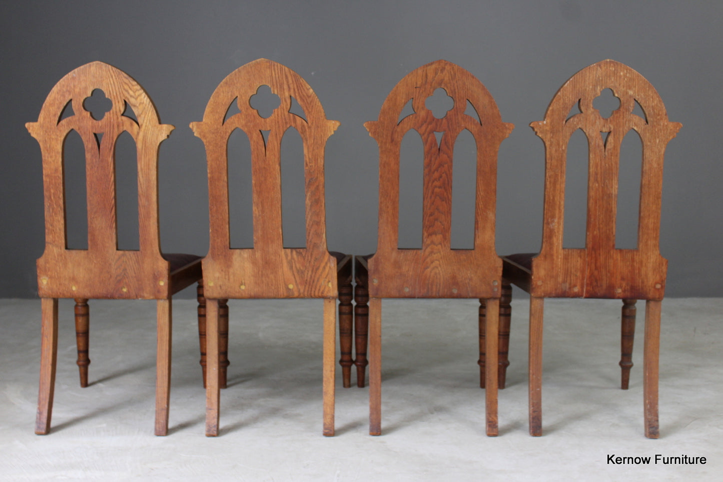 4 Oak Gothic Revival Dining Chairs - Kernow Furniture