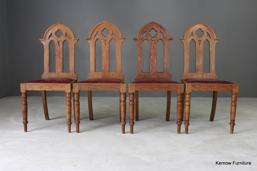4 Oak Gothic Revival Dining Chairs (2) - Kernow Furniture