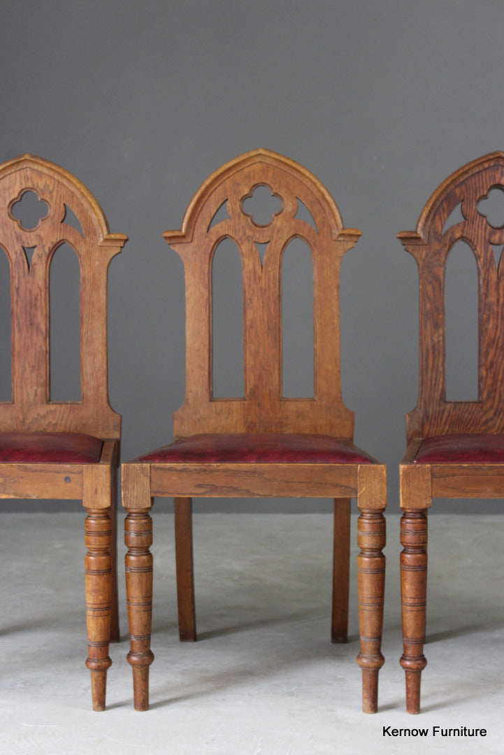 4 Oak Gothic Revival Dining Chairs (2) - Kernow Furniture