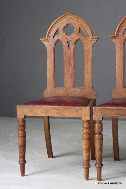 4 Oak Gothic Revival Dining Chairs (2) - Kernow Furniture